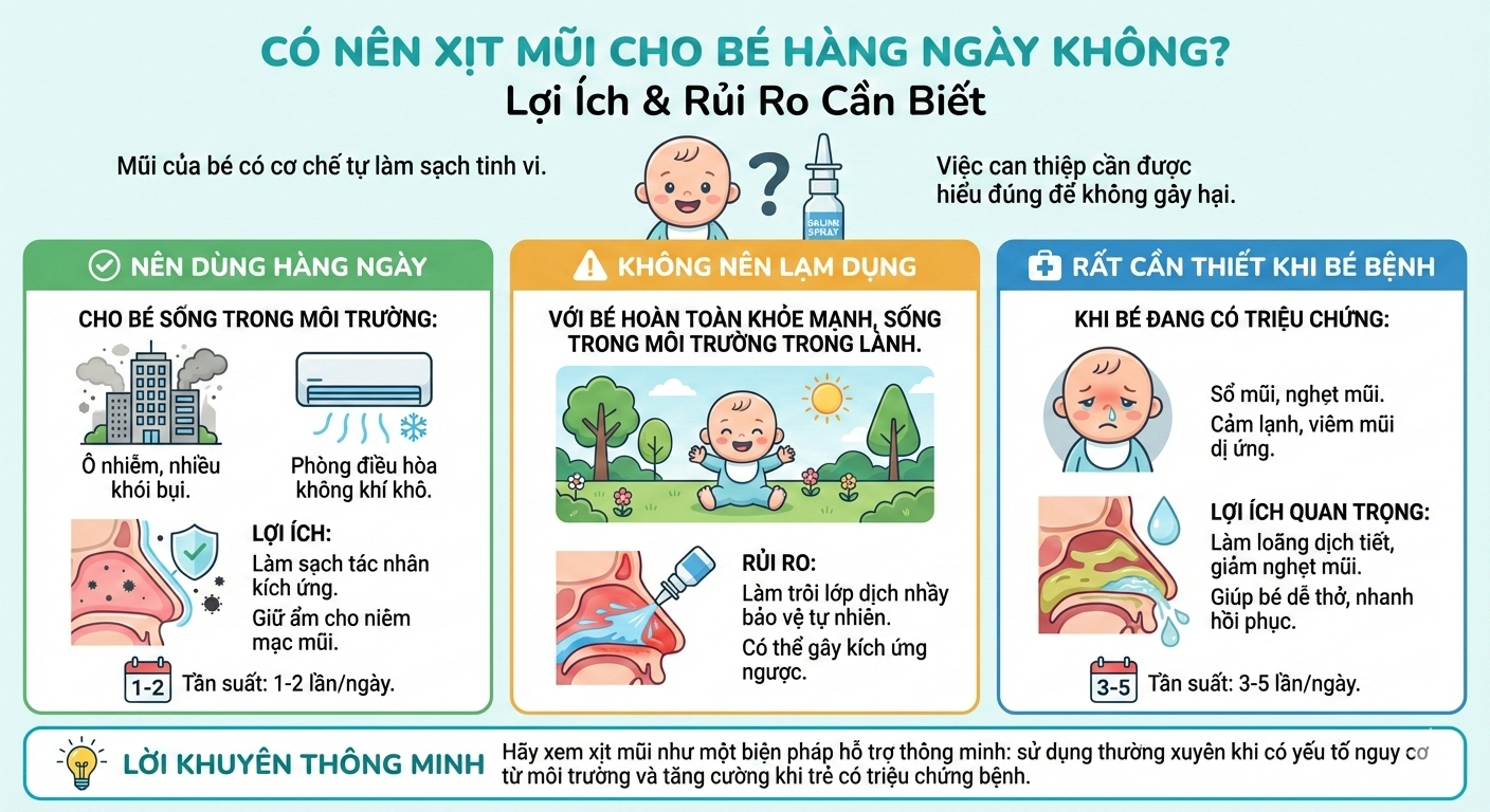 Phân loại nước muối xịt mũi cho bé