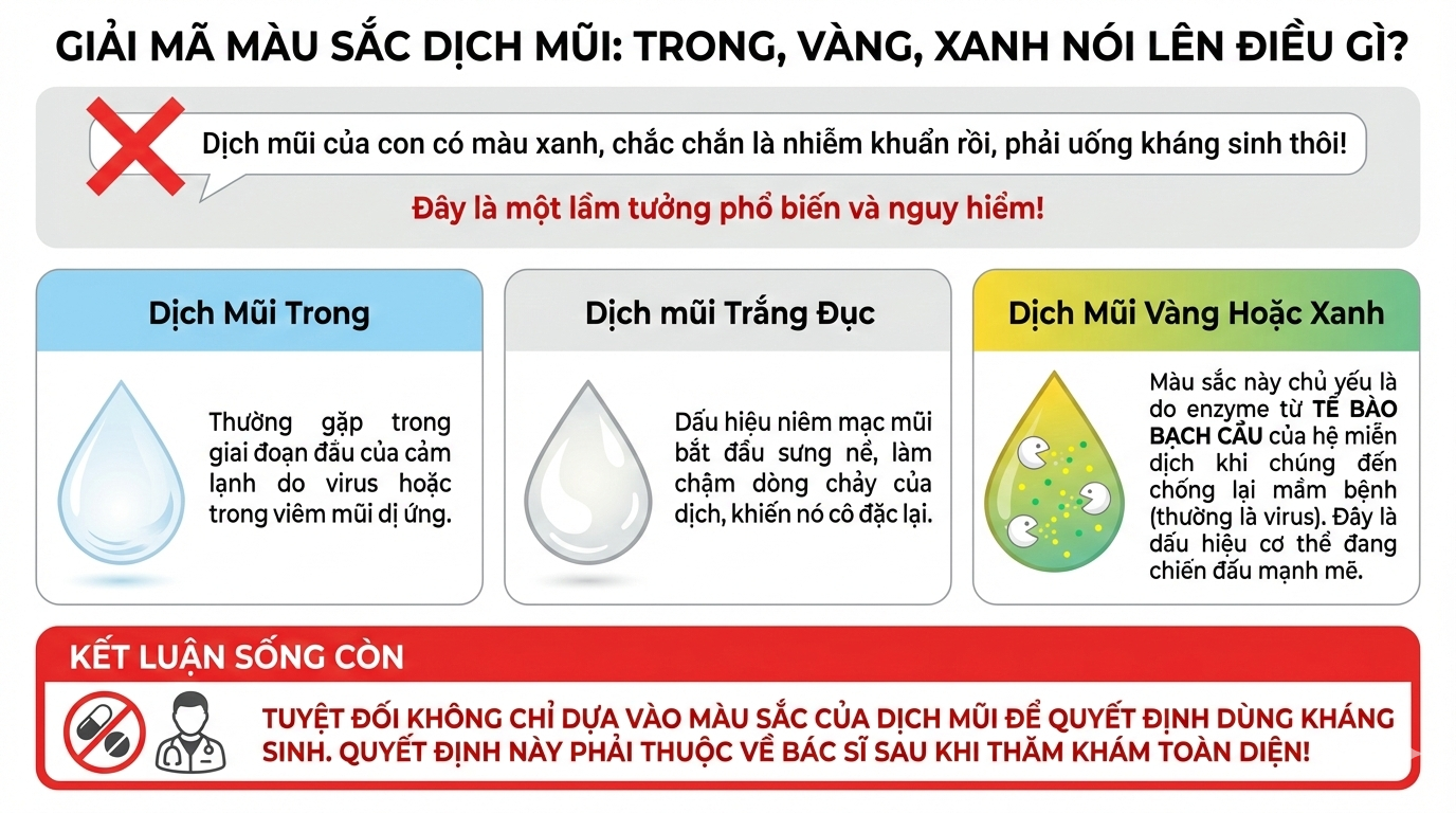 Giải mã màu sắc dịch mũi của trẻ