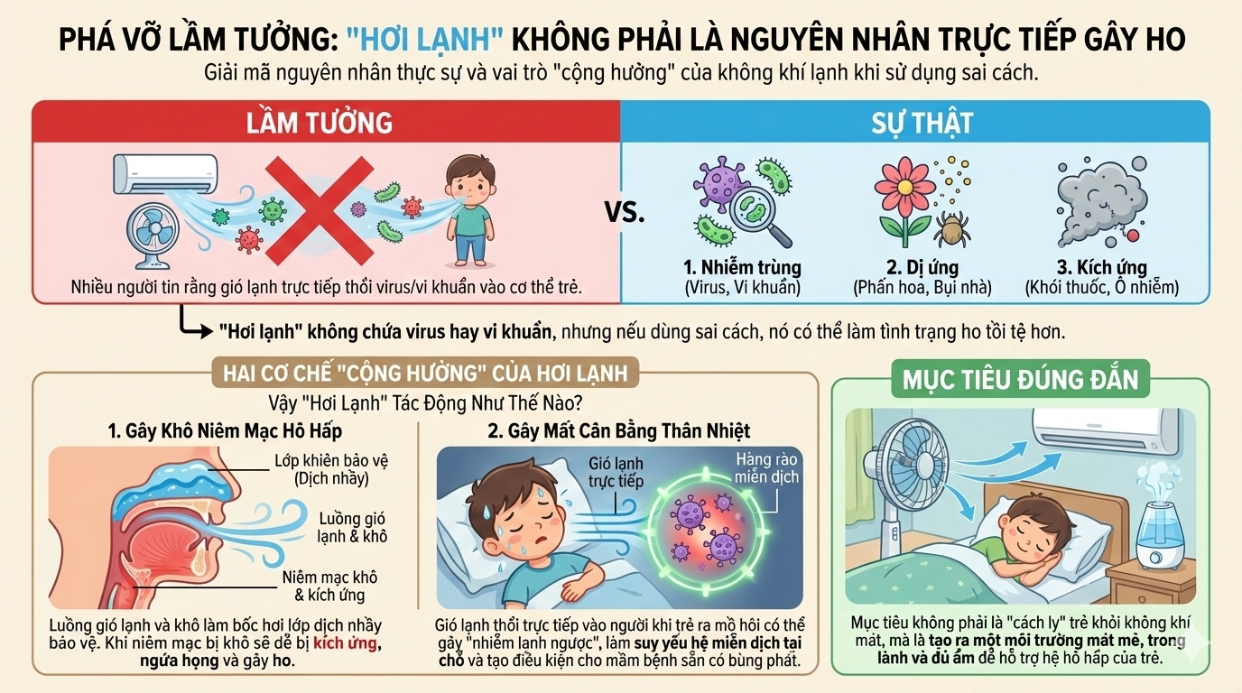 Hơi lạnh có phải là nguyên nhân trực tiếp gây ho ở trẻ nhỏ