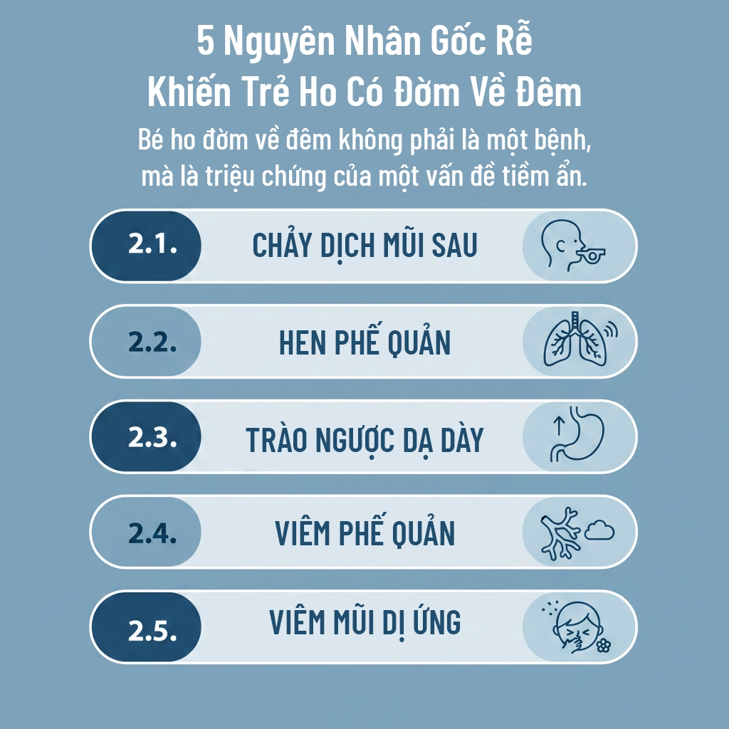 Ho đờm về đêm không phải là một bệnh, mà là triệu chứng của một vấn đề tiềm ẩn. Việc điều tra và xác định đúng nguyên nhân là chìa khóa để điều trị dứt điểm.