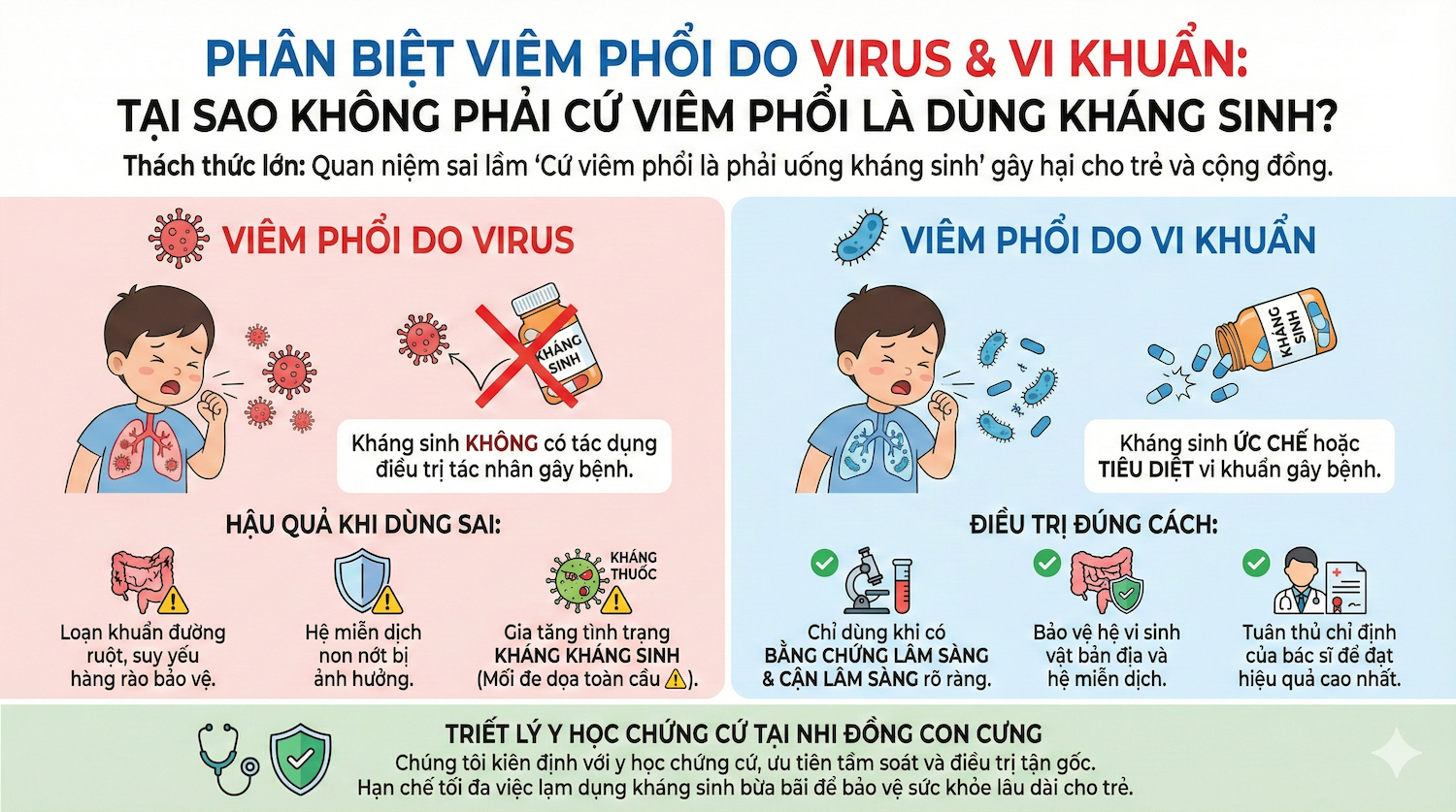 Tại sao việc phân biệt viêm phổi do virus và vi khuẩn lại quan trọng đến vậy?