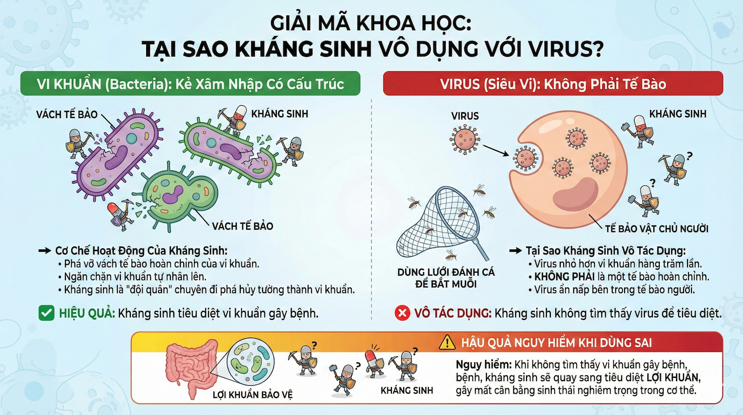 Giải Mã Khoa Học: Tại Sao Kháng Sinh Vô Dụng Với Virus?