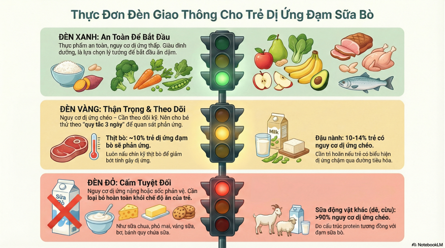 Thực đơn đèn giao thông cho trẻ dị ứng đạm sữa bò