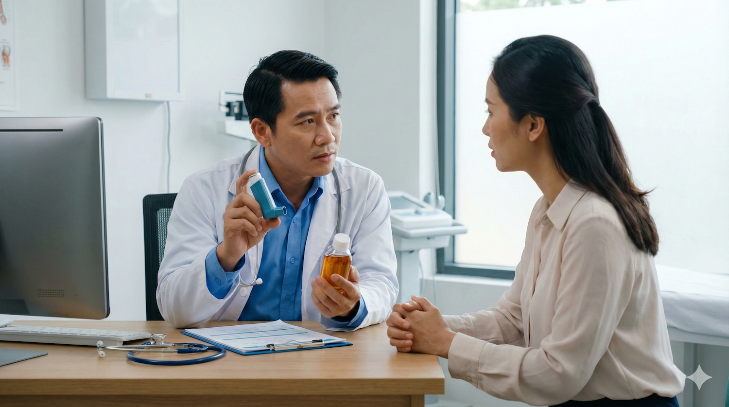 Kháng sinh không có vai trò trong điều trị cơ chế bệnh sinh của hen phế quản