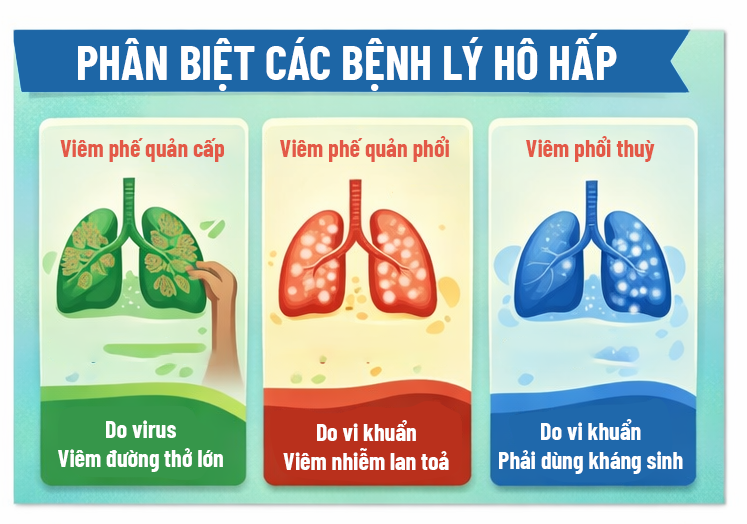 Khi nghe bác sĩ chẩn đoán con bị viêm phế quản phổi nhiều ba mẹ không khỏi hoang mang phân biệt các bệnh lý hô hấp