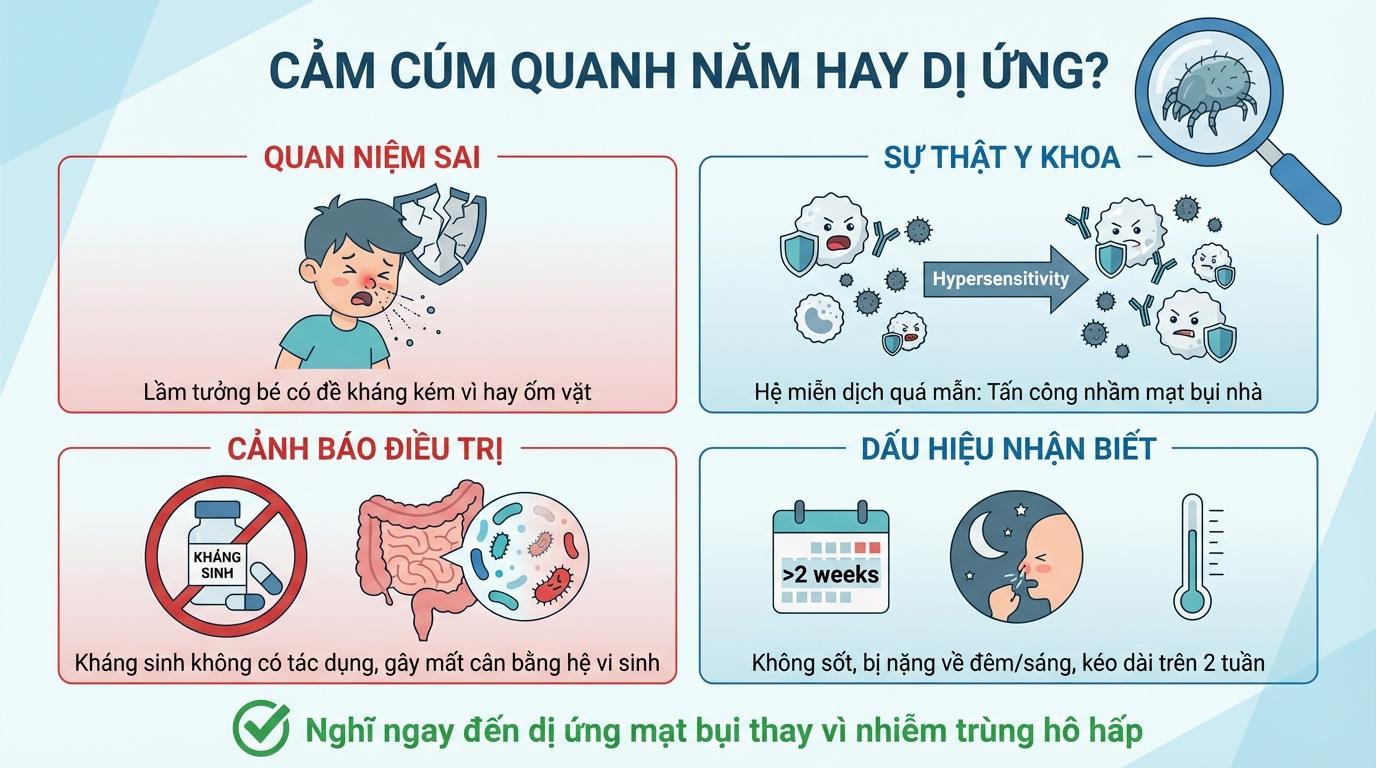 Phân định lâm sàng: Cảm cúm quanh năm hay Rối loạn miễn dịch?