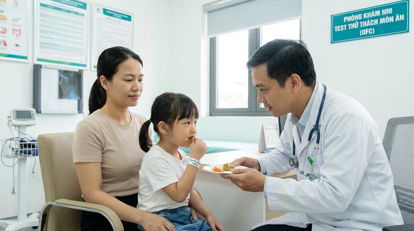 Tiêu chuẩn vàng: Test thử thách món ăn (Oral Food Challenge - OFC)