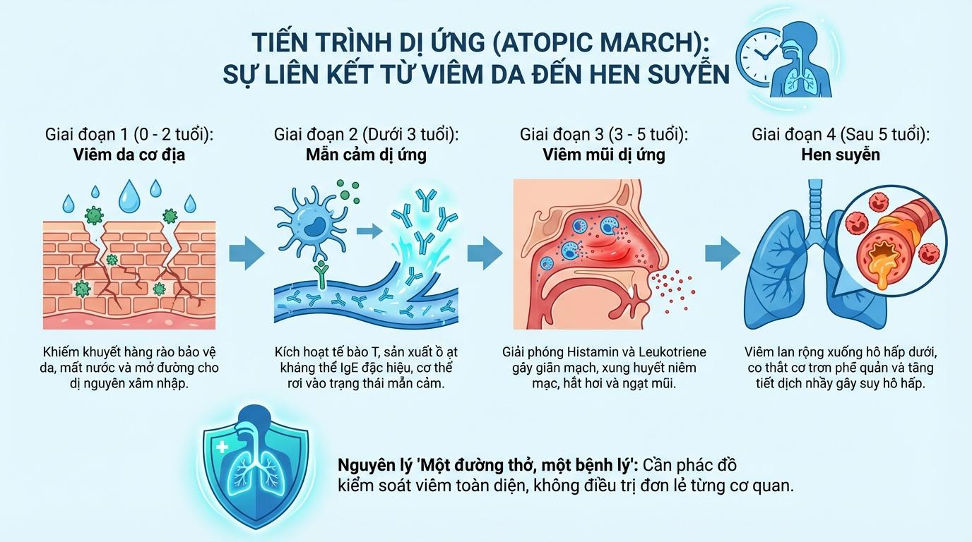 Cơ Chế Bệnh Sinh Của Atopic March: Sự Liên Kết Giữa Viêm Da Cơ Địa, Viêm Mũi Dị Ứng Và Hen Suyễn